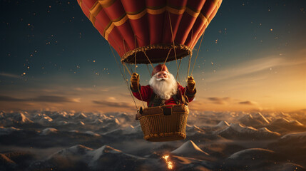 santa claus in the balloon, christmas, generative ai