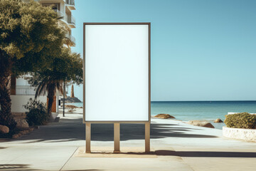 An empty billboard against the sea