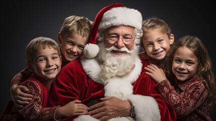 santa with children, christmas, generative ai