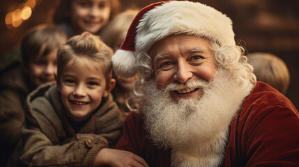 santa with children, christmas, generative ai