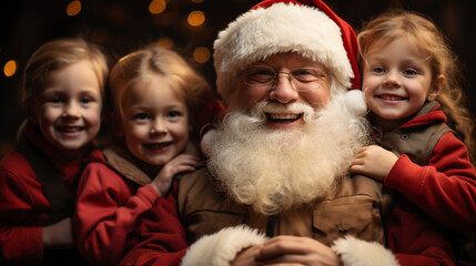 Fototapeta na wymiar santa with children, christmas, generative ai