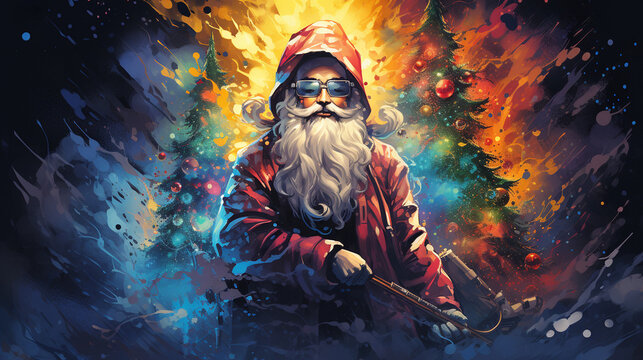 painted santa claus illustration christmas generative ai