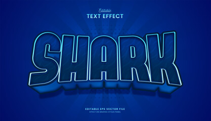 decorative blue ocean shark editable text effect vector design