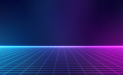 Perspective grid. Abstract wireframe landscape