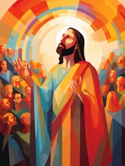 Contemporary Portrayal of Jesus Blessing a Crowd