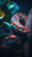 Obraz premium Amazing Shot of a Colorful Snake over a Tropical Background.