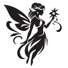 beautiful fairy. Bkack and white. Vector illustration