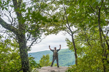 Allegheny state forest viewing platform rimrock Pa, copy space autumn landscape background