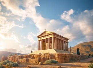 Fototapeta premium Ancient temples of segue in Italy, Temple in ancient Grecian hills, Ancient Greek temple. 