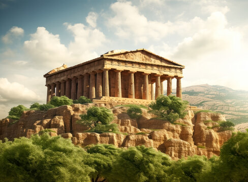 Ancient temples of segue in Italy, Temple in ancient Grecian hills, Ancient Greek temple. 