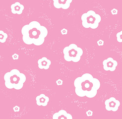 abstract square seamless pattern with cute chamomile flowers. Retro floral pink background surface design, textile, print, wrapp paper, cover. vector art illustration. barbie style
