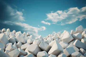 White stones and blue sky with clouds. Abstract background. 