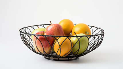 Metal wire fruit bowl isolated on white background