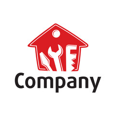 Red Home with Repairing Tools to Show Home Repair Concept Vector Logo