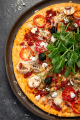 Super Healthy Vegan Vegetables and Mushrooms Pizza.