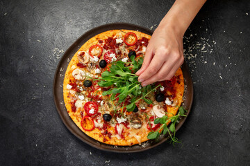 Super Healthy Vegan Vegetables and Mushrooms Pizza.