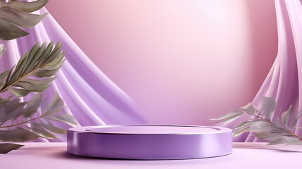 purple product display stand background with sunlight and leaves