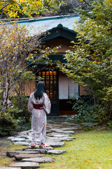 KUROKAWA ONSEN, JAPAN: walking with Geta shoes, traditional japanese female wooden footwear