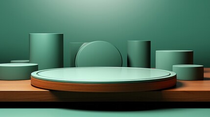 Podium mint background empty platform abstract pedestal. Generative AI.