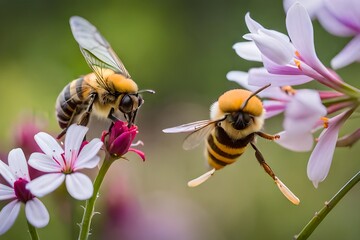 bee on flower, Blossoms, Honey bee, Pollination image. Describe the delicate dance of life as a honey bee flits from one blossom to another