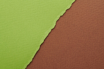 Art collage of pieces of ripped paper with torn edges. Sticky notes collection green brown colors,...