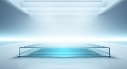 Abstract empty podium on a blue background. 3d rendering, mock up