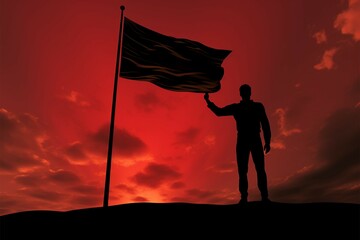 Flag waving silhouette, 3D render depicts male figure in proud stance