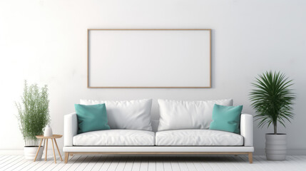 White painting in a room, mock up. Interior for your products