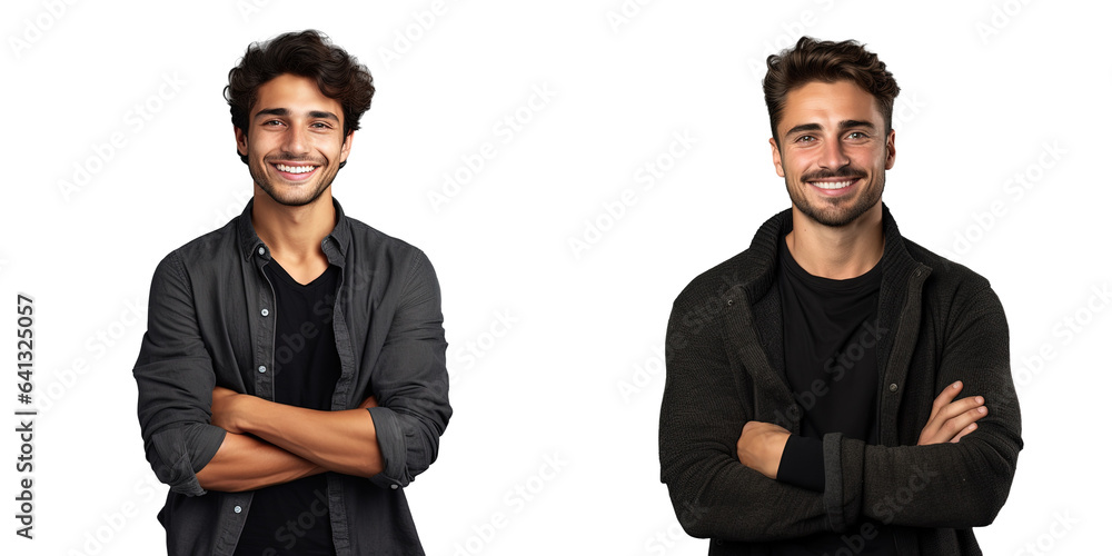 Aufkleber smiling casually dressed man with a positive and self assured expression arms crossed against transp