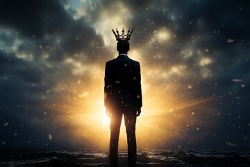 Narcissistic silhouette, Self absorbed man reconciles his own crown, selfishness personified - obrazy, fototapety, plakaty