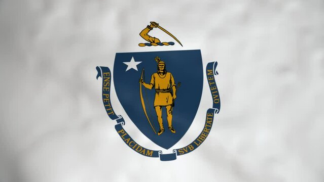 The flag of the State of Massachusetts. Flag of Massachusetts state, region of the United States, waving at wind