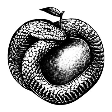 snake and apple temptation illustration