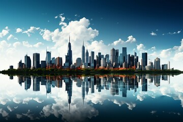 Urban skyline reflects in tranquil waters, celebrating World City Day