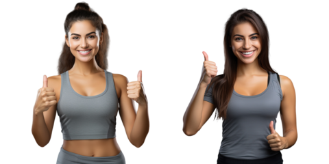 Happy athlete gives thumbs up recommends gym
