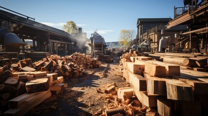 Sawmill woodworking industry. Generative AI.