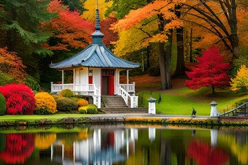 chinese pavilion in autumn