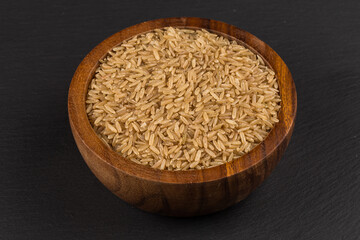 Rice in wooden bowl