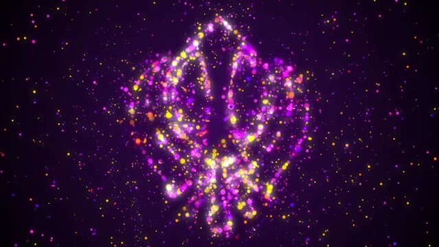 Abstract Religion Purple Colorful Shiny twinkle Khanda Sikhism symbol Circle Dotted Lines Silhouette With Glitter Sparkle Particles, Seamless Loop