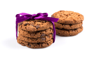 Chocolate chip cookies isolated on white