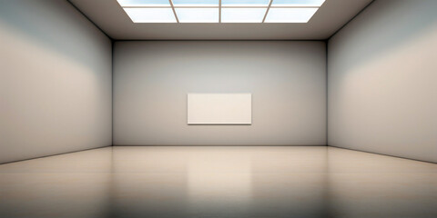 Empty art gallery, blank walls await new exhibitions, while the polished floor reflects the minimalist design of the room
