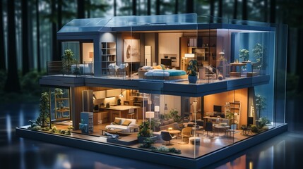 Smart home mock-up management concept modern technology. Generative AI.