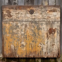 an empty, weathered wooden sign, showing the wear and tear of time as it's nailed to a tree. The blankness of the sign and its placement in the natural setting evokes feelings of mystery Generative AI