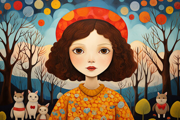 portrait of a girl, naive art style