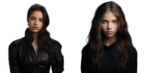 transparent background of a girl dressed in black