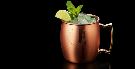 a copper moscow mule cocktail with lime and mint