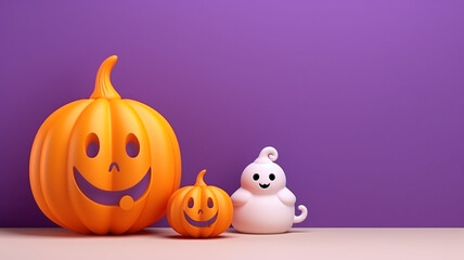 3d pumpkin. Halloween background with copyspace for your design. Halloween concept. Generative AI.