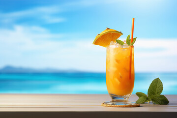 sea breeze cocktail on background with blue sea and sky tropical background
