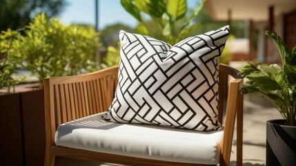 Stylish pillow in geometric pattern for modern look. Generative AI.