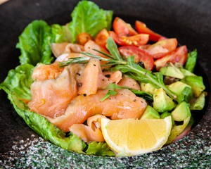 Smoked salmon salad with avocado, healthy food
