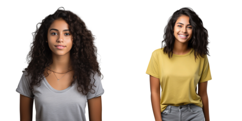 Brazilian student girl gazing sideways on a transparent background